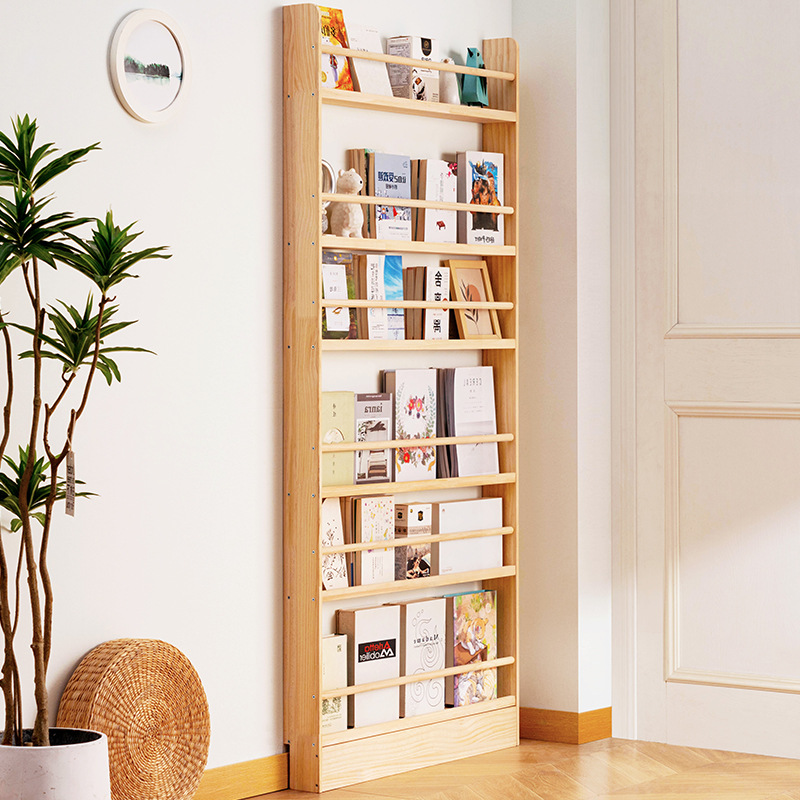 Bookshelf 5 Tier - Libreria Ultra Sottile in Legno Massello,