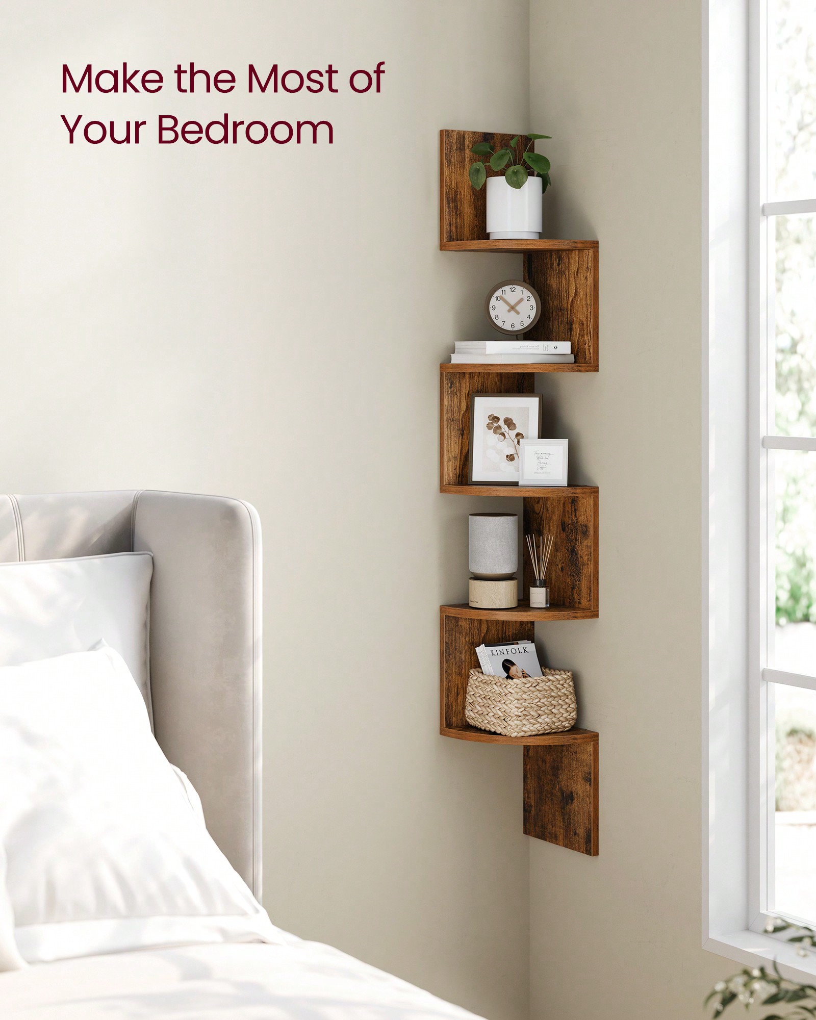 Bookshelf 5 Tier - Mensola Angolare Sospesa a 5 Ripiani,