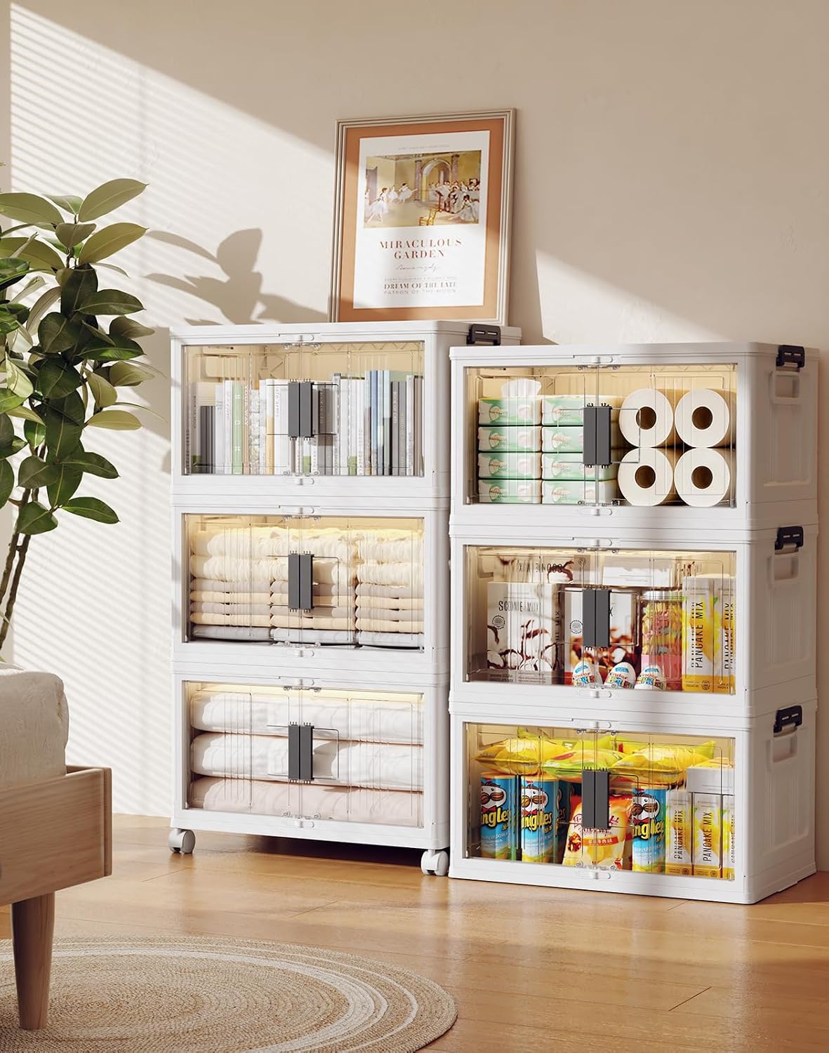 Office Storage Cabinet - Contenitori Impilabili con Coperchi e Ruote,
